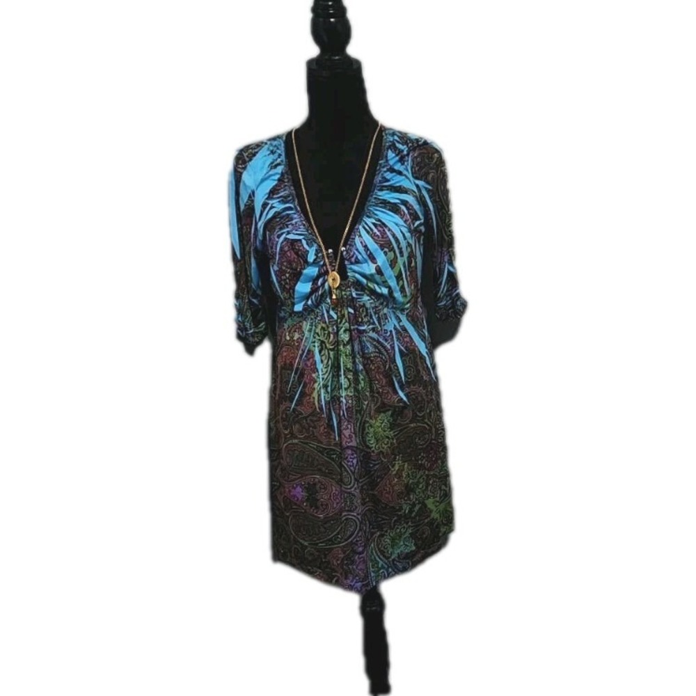 APT 9 Womens Multicol Top  Dress Tattoo Print V Neckline 3/4 Sleeve Size  Medium - Picture 2 of 16